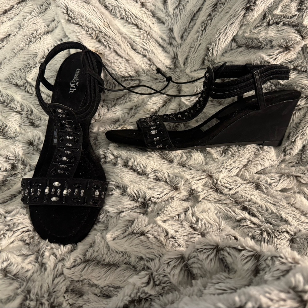 Rhinestone embellished black sandal